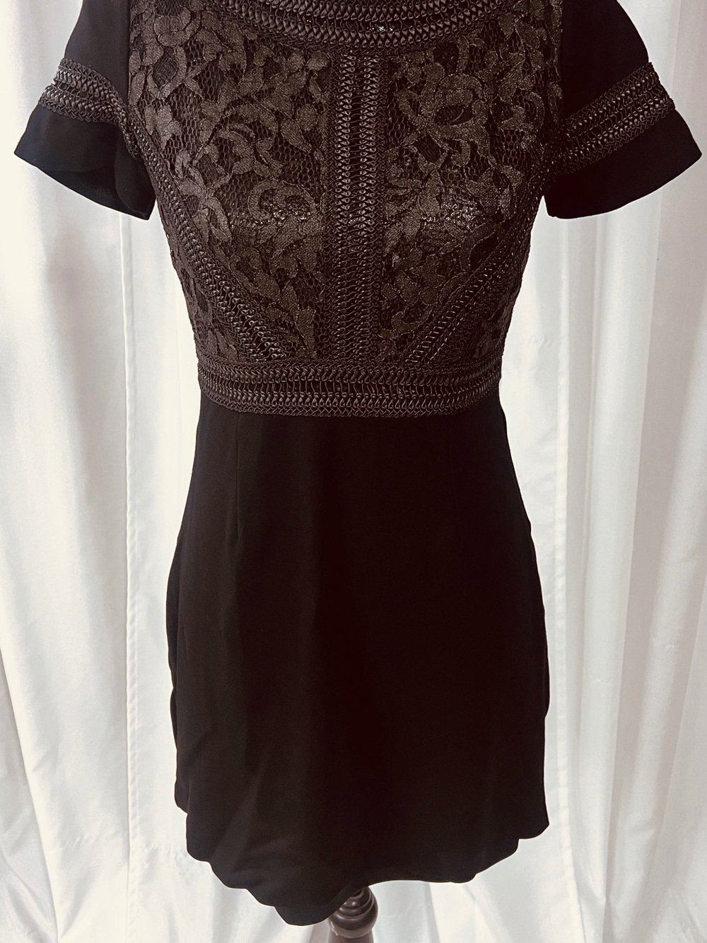 Bailey 44 Black Lace-Panel Short Sleeve Dress